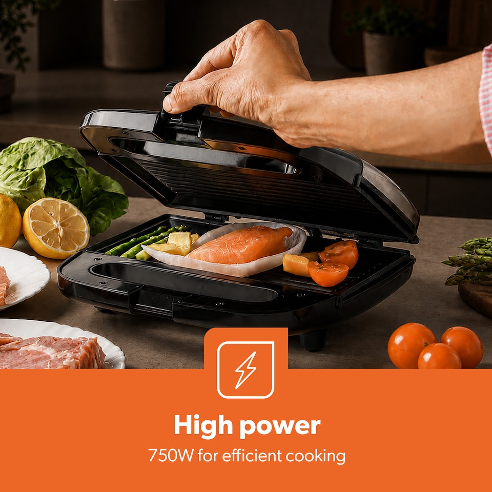 image 1 of GEEPAS Panini 2-Slice Sandwich Toasting Press & Grill 750W - Black