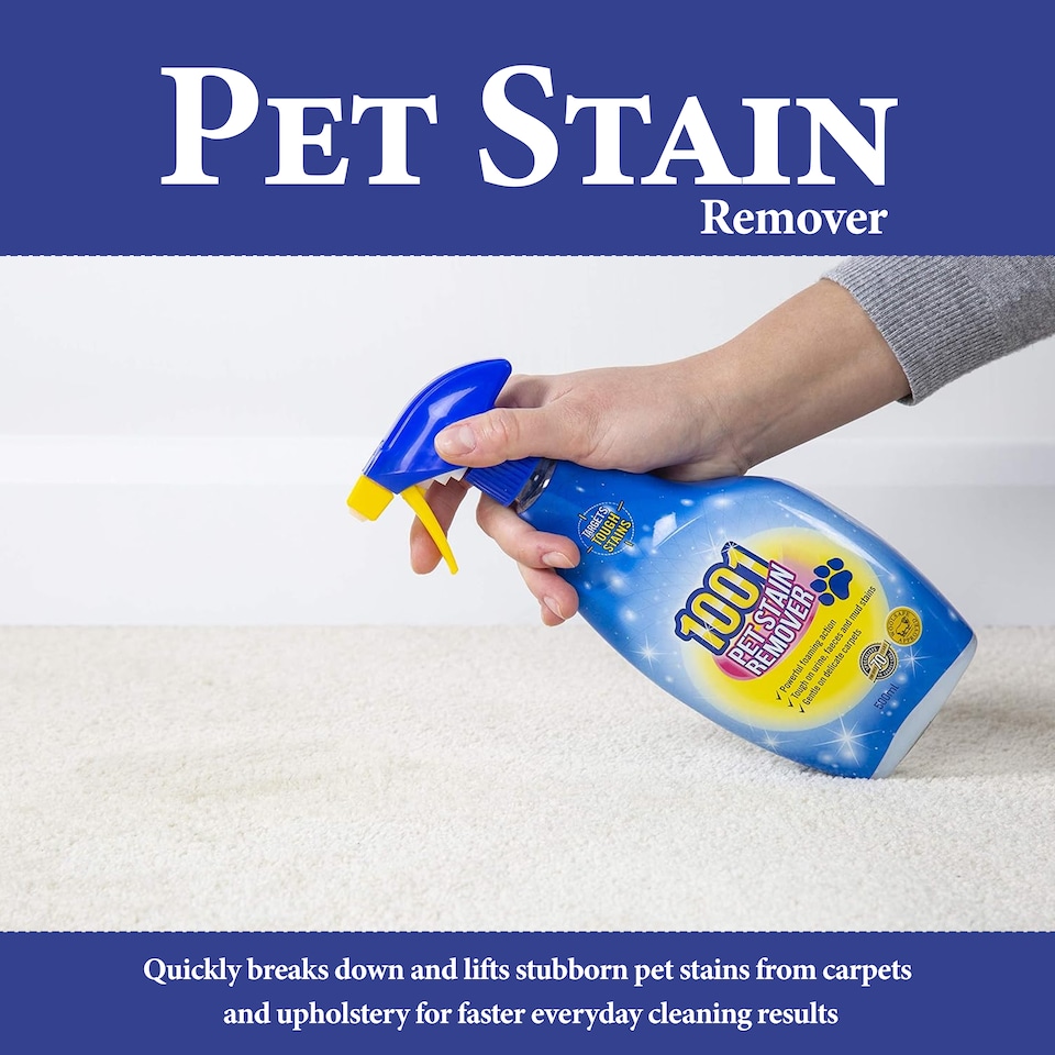 image 1 of 1001 Pet Stain Remover Spray 500ml Fast Acting Carpet and Upholstery Cleaner for Dog Cat Urine Vomit Faeces Mud Pet Stains