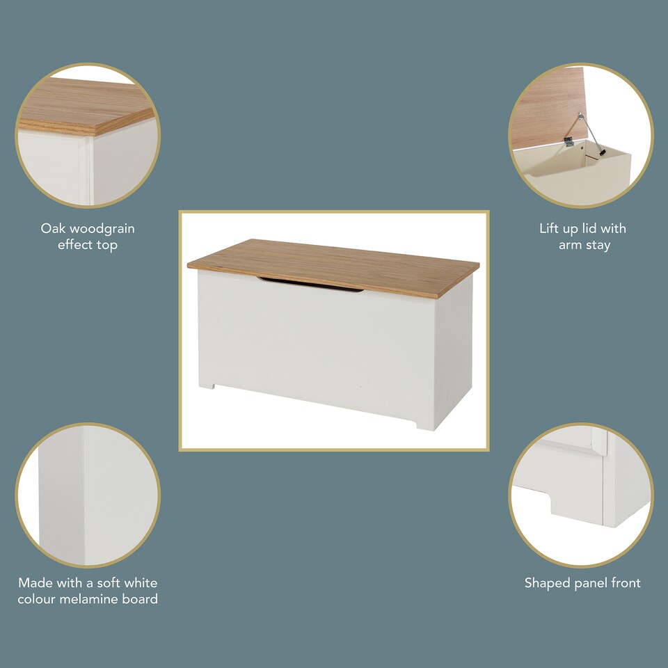 image 1 of Colorado Soft White Ottoman with Oak Veneer Lid - Storage Trunk for Living Room, Bedroom, or Hallway | White | Soft White | One Size | 1