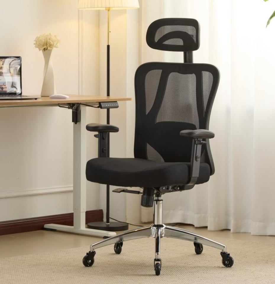 image 1 of Breathable Office Chair Adjustable Armrest and Headrest Silent Casters