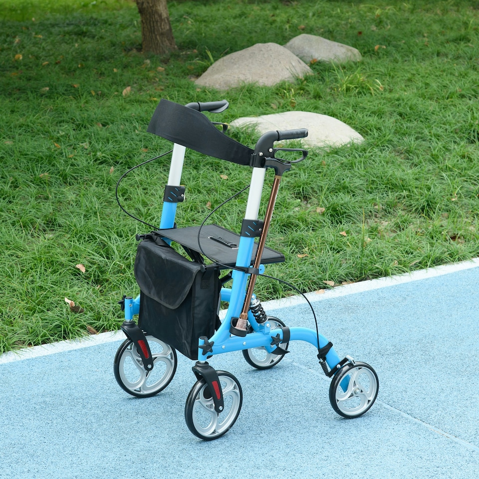 image 1 of 4 Wheel Rollator with Seat Adjustable Mobility Walker with Bag Dual Brakes