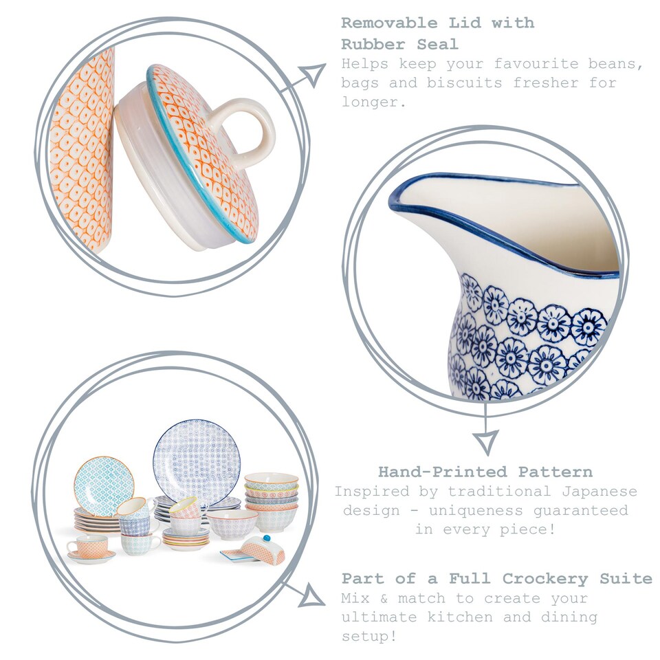 image 1 of Nicola Spring Hand-Printed Kitchen Canister - 15.5cm - Navy | Blue | Blue