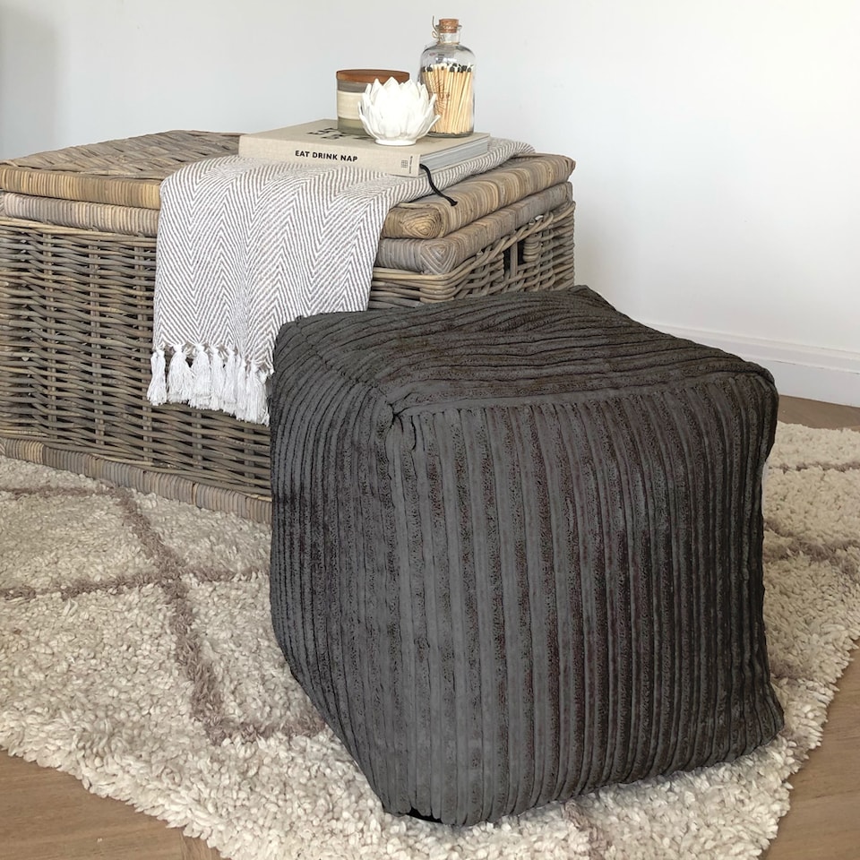 image 1 of rucomfy Indoor Jumbo Cord Bean Bag Footstool - Cube Pouffe
