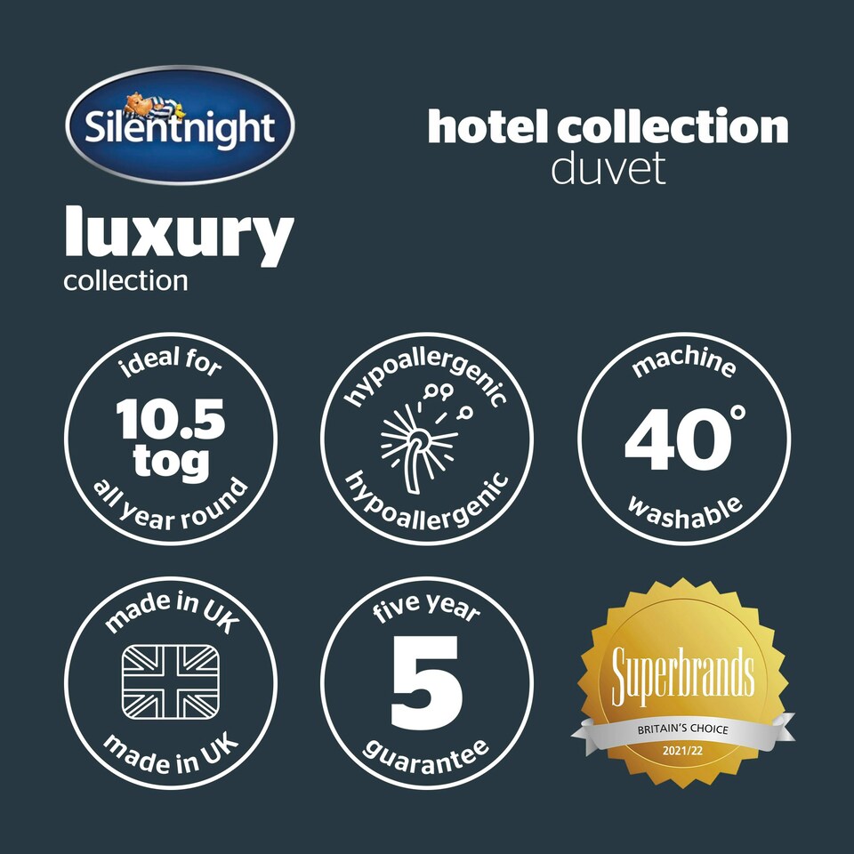 image 1 of Silentnight Luxury Hotel Collection 10.5 Tog Duvet, Soft Cover, Hypoallergenic, Made in the UK, Double