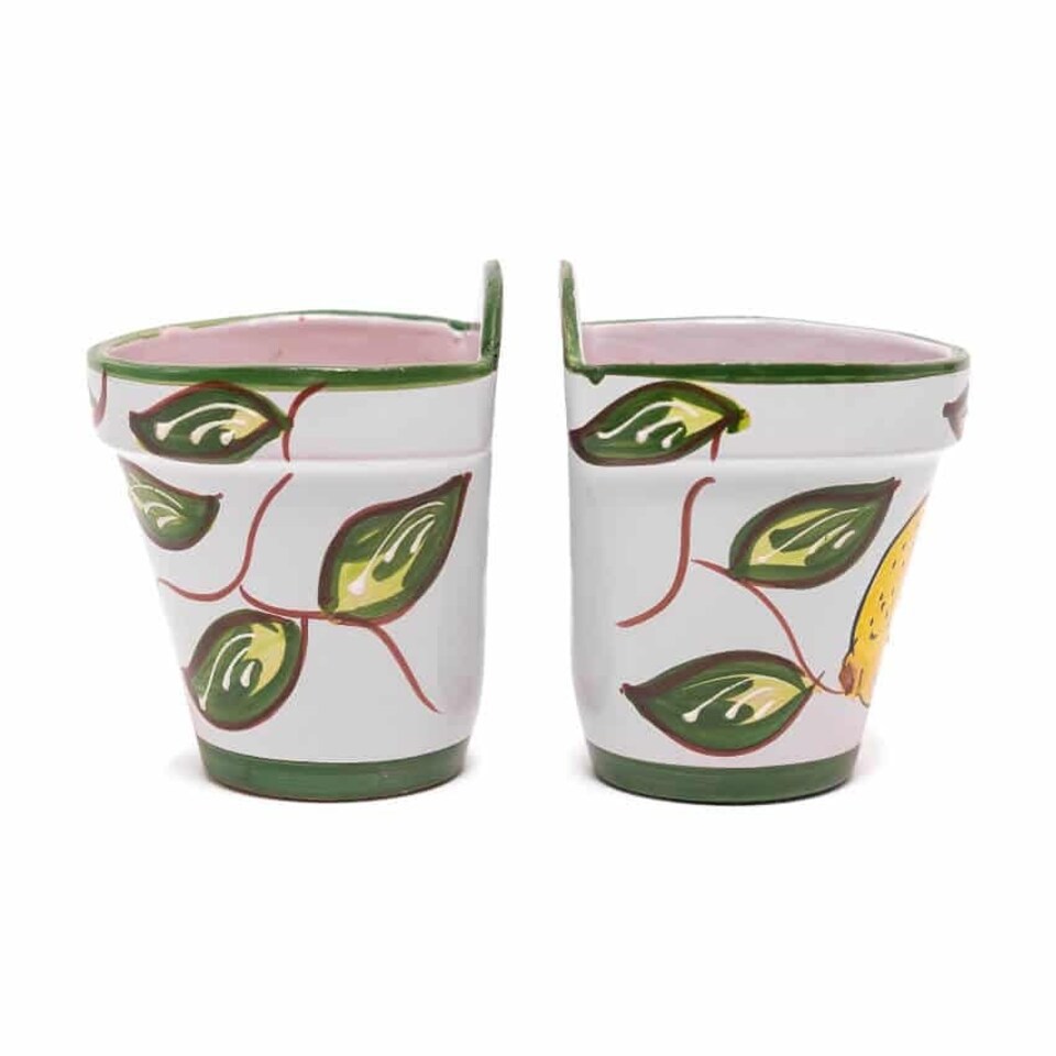 image 1 of Verano Spanish Ceramics Set of 2 Hanging Plant Pots - 22cm Lemons Multi