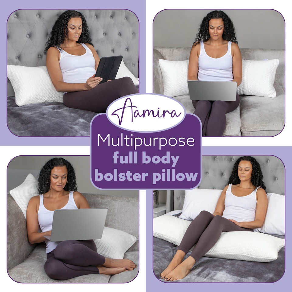 image 1 of Aamira Bolster Long Full Body Cushion Pillow 120x40cm, Orthopaedic Shredded Memory Foam | White | White | 120x40 cm | 1