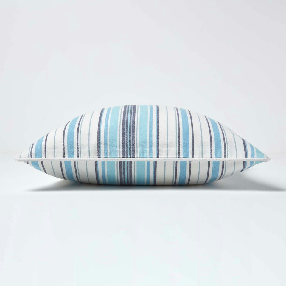image 1 of Homescapes Cotton New England Stripe Cushion Cover - 45 x 45 cm | Blue | Blue | 45 x 45 cm
