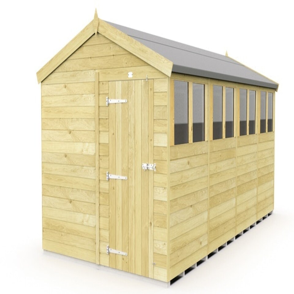 image 1 of 8 x 16 Feet Apex Shed - Single Door With Windows - Wood - L472 x W231 x H217 cm Brown