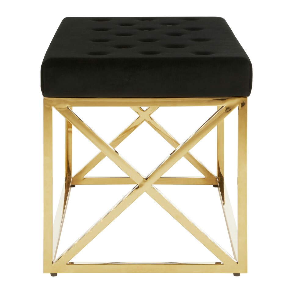 image 1 of Allure Black Tufted Seat And Gold Finish Bench Gold