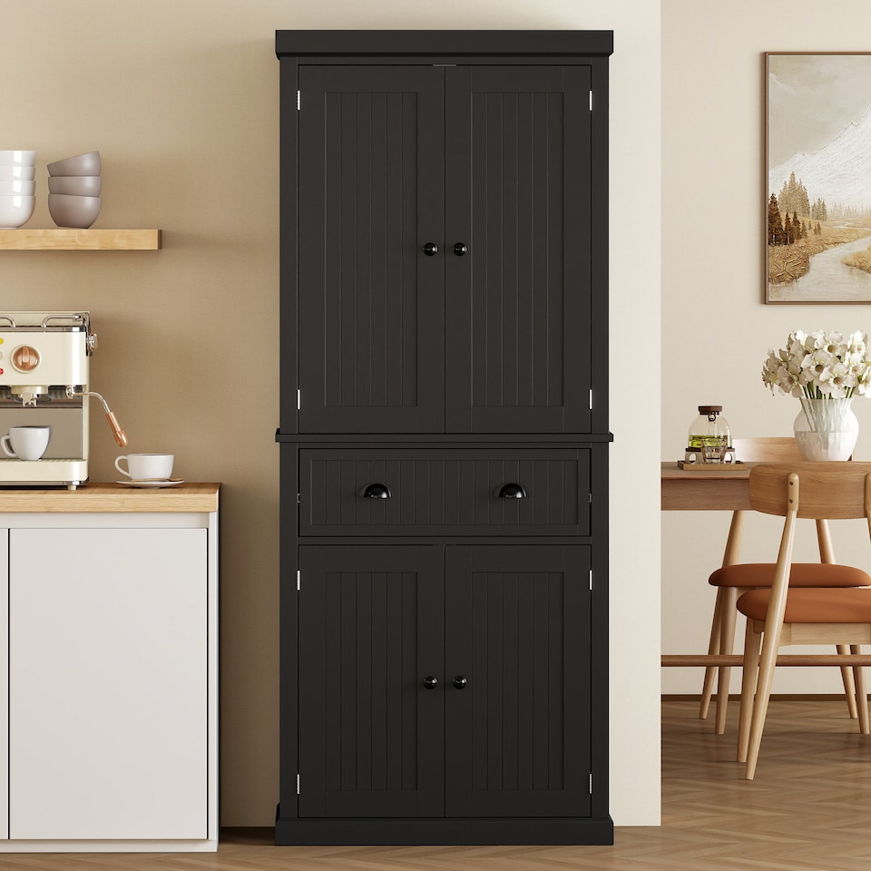 image 1 of HOMCOM Freestanding Kitchen Storage Cabinet Drawer Cupboards Shelves, Black