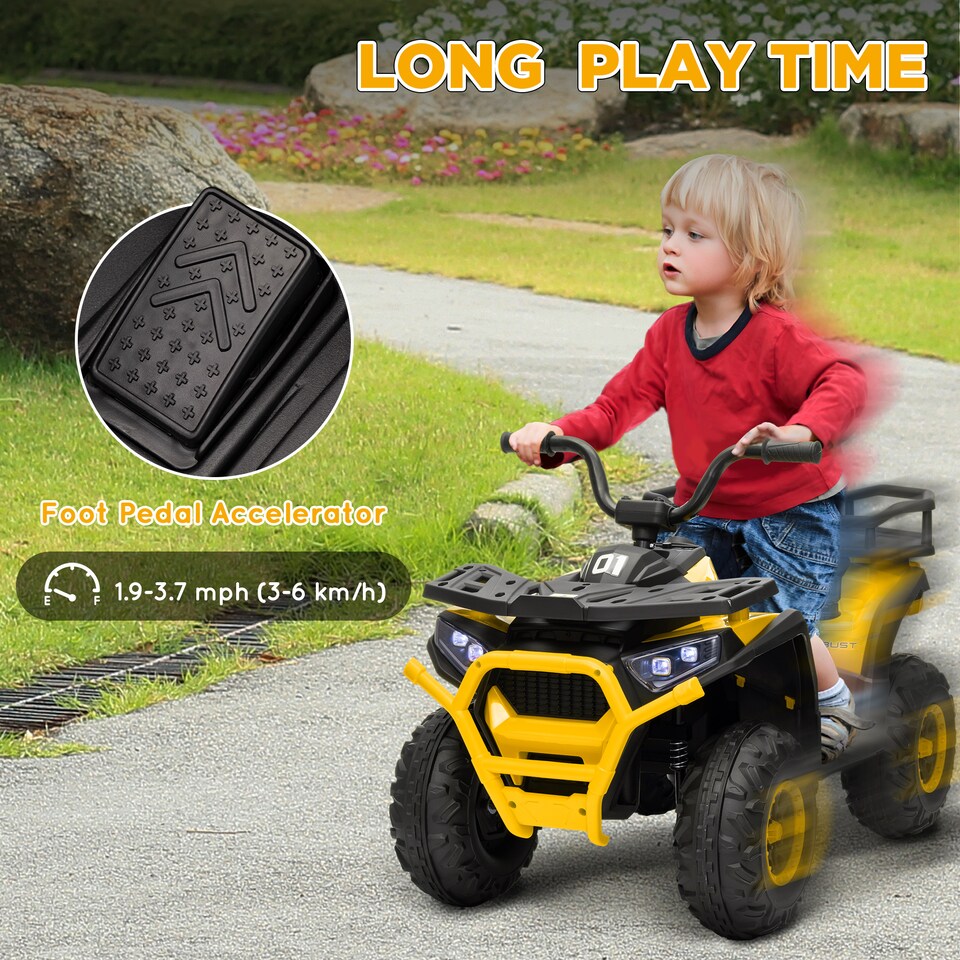 image 1 of AIYAPLAY 12V Kids Electric Ride on ATV, Battery Powered Quad Bike with 4 Suspension Wheels, Forward Reverse Function, Headlights, Music, Storage Basket, for Ages 3-5 Years, Yellow