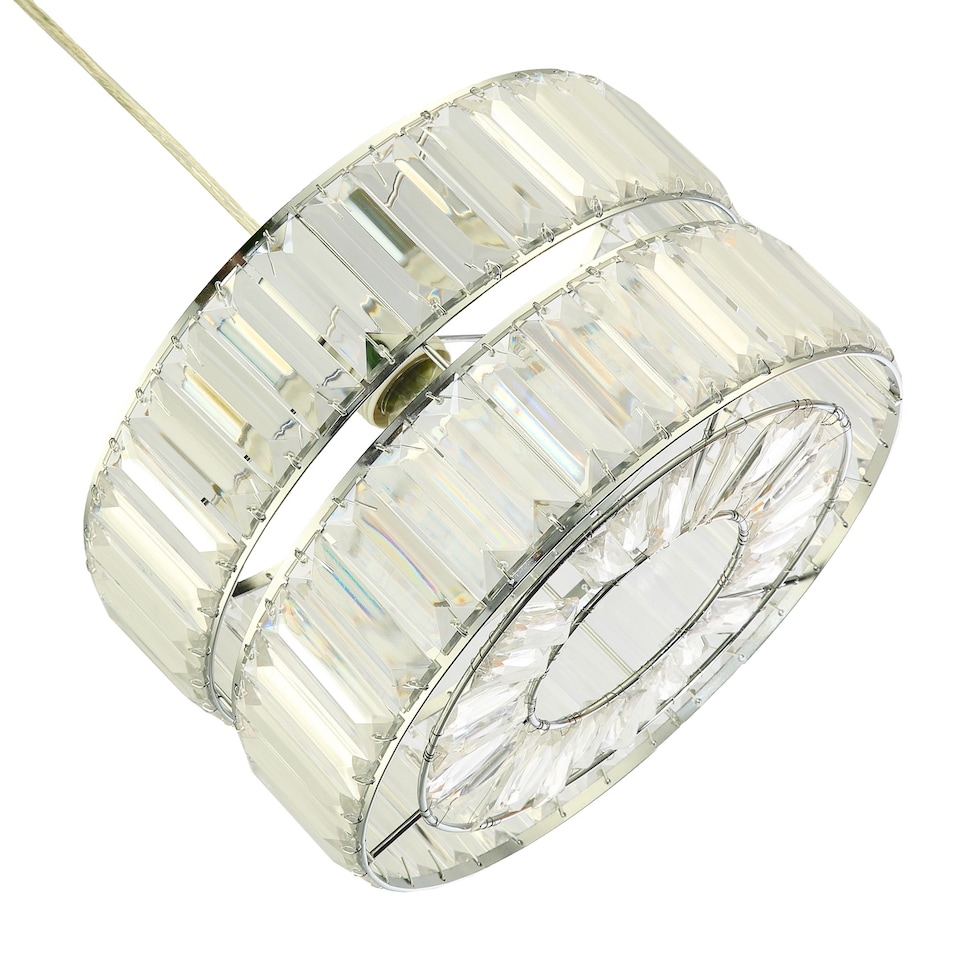 image 1 of Designer Double Tier Easy Fit Pendant Shade with Rows of Clear Acrylic Prisms | Chrome