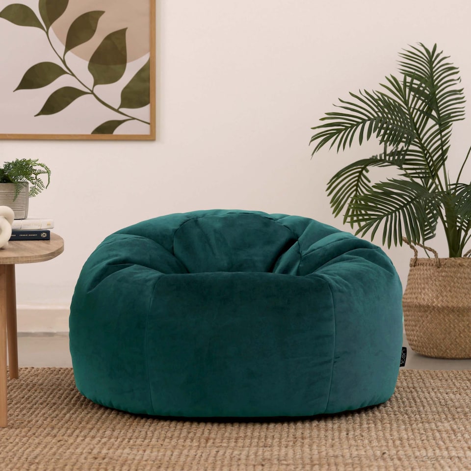 image 1 of Kingston Classic Velvet Bean Bag Chair Teal Green Bean Bags | Green | Teal Green | 1