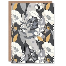 Grey Orange Wildflower Design Floral Pattern Him Her Birthday Card