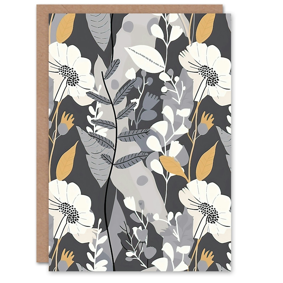 image 1 of Grey Orange Wildflower Design Floral Pattern Him Her Birthday Card