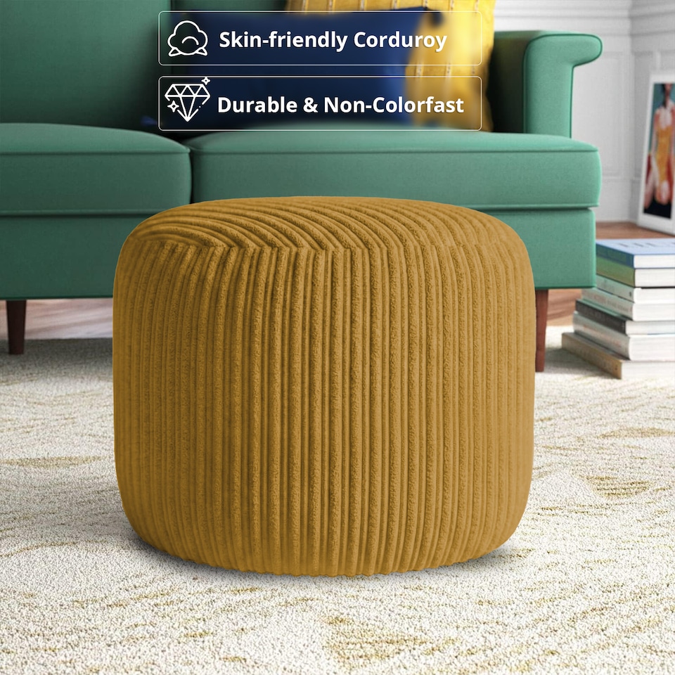 image 1 of Mustard Jumbo Cord Footstool Oval Pouffe, Corduroy Ottoman Bean Bags 40cm x 35cm