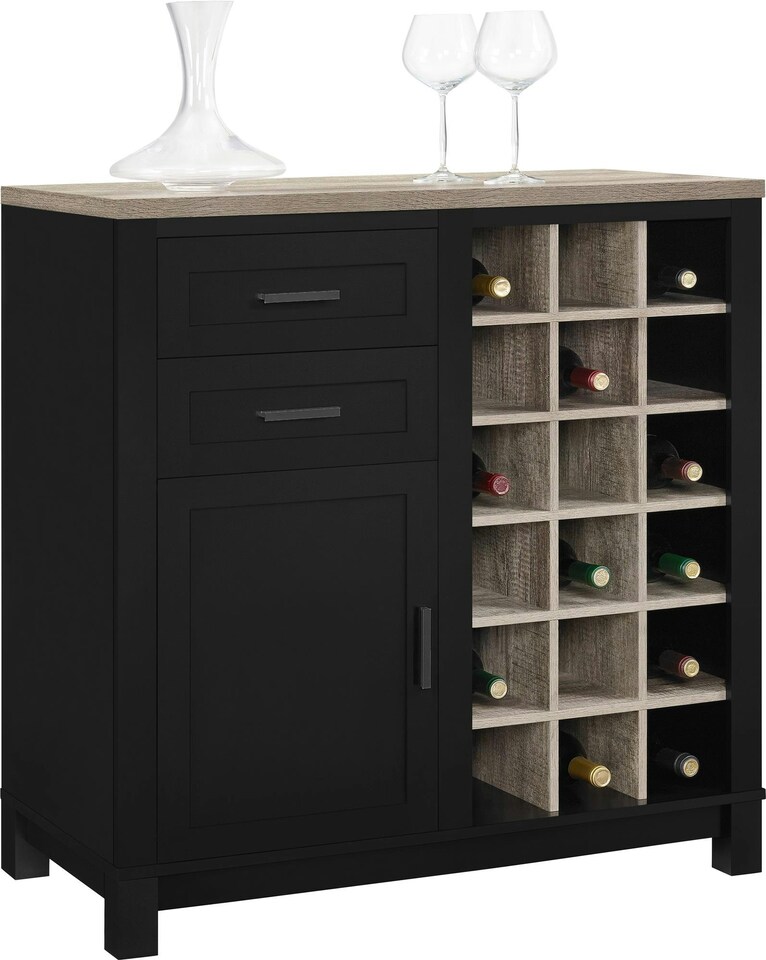 image 1 of Carver Bar Wine Cabinet with Storage in Black | Black | Black