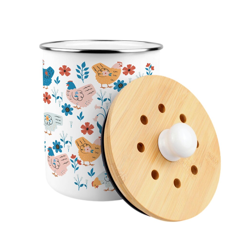 image 1 of Botanical Chickens Food Waste Caddy - Metal 2L Decorative Kitchen Compost Bin