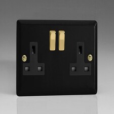Varilight Vogue Collection Matt Black 2-Gang 13 Amp Switched Plug Socket N/A