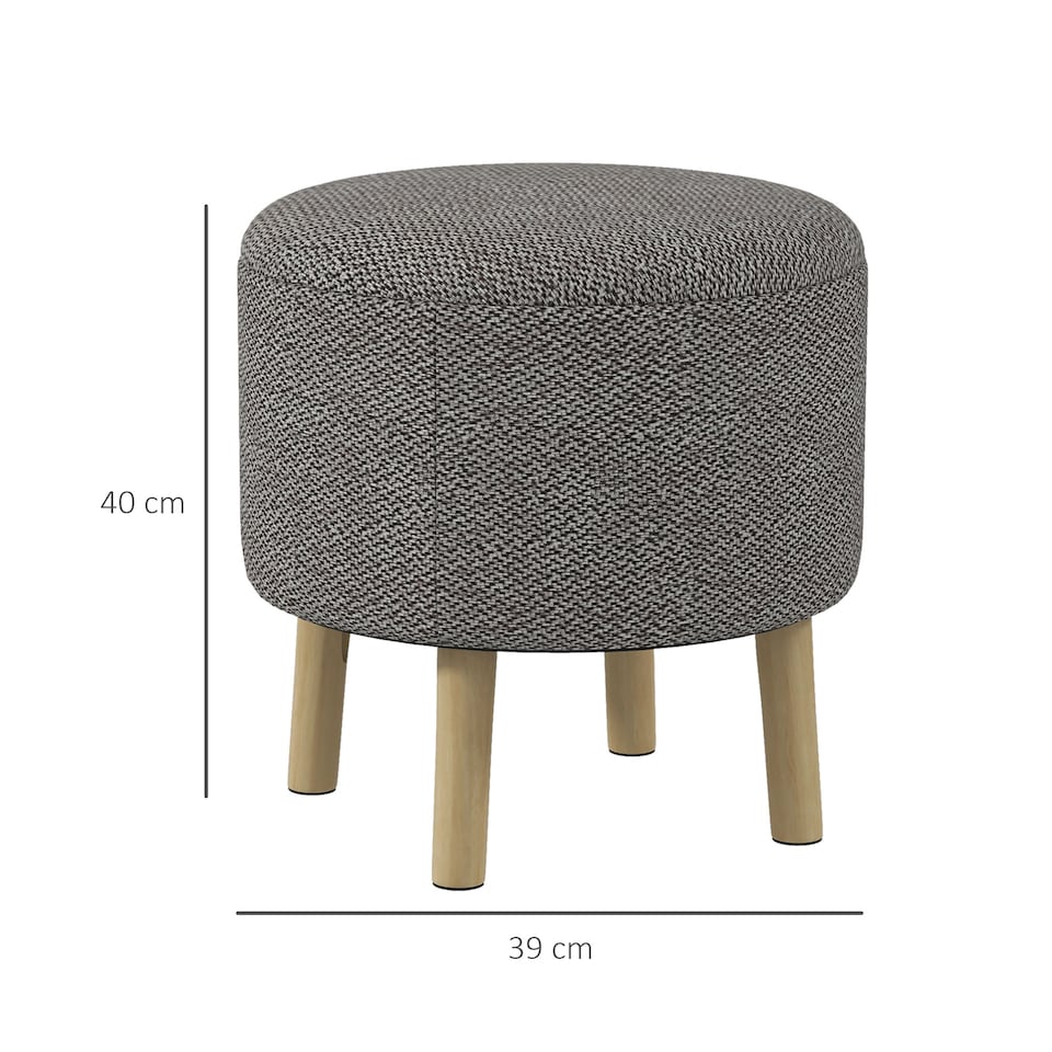 image 1 of HOMCOM Round Storage Stool, Linen Fabric Upholstered Foot Stool with Removable Top, Padded Seat, Hidden Space and Wooden Legs for Living Room, Light Grey