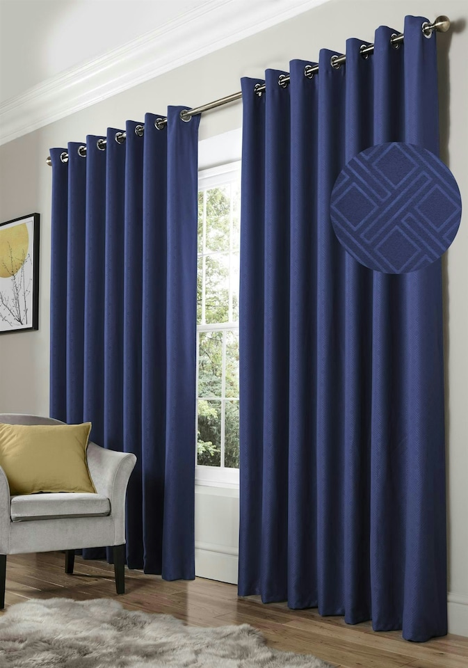 image 1 of Diamond Blackout Eyelet Curtains - Blue - 229 cm x 182cm