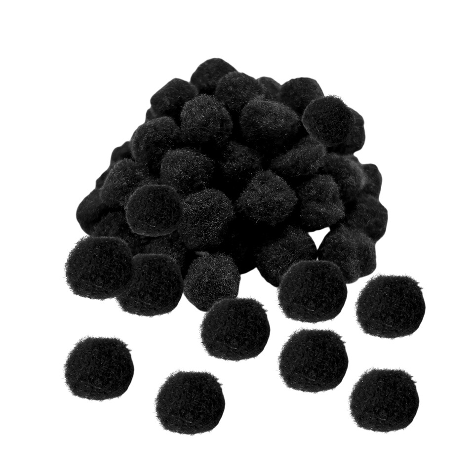 image 1 of Pack of 50 Black Pom Poms 1.5cm – Soft Fluffy Craft Balls