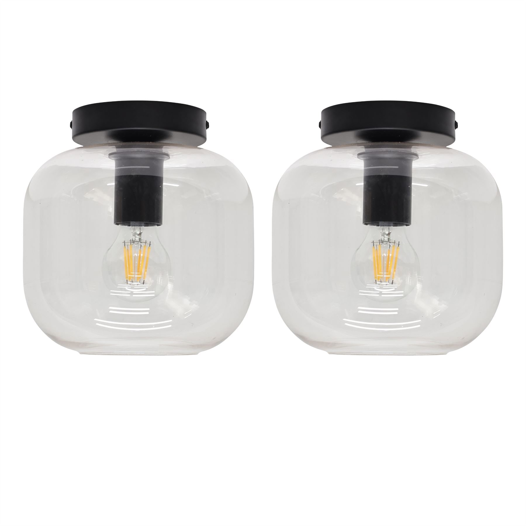 First Choice Lighting Set of 2 Bletch - Clear Glass Black Ceiling Light Fittings
