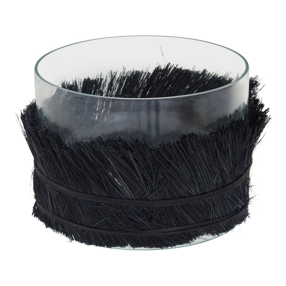 image 1 of Interiors by Premier Modern Black Candle Holder, Coastal Styled Medium Candle Holder, Natural Black and Round Glass Candle Holder Black