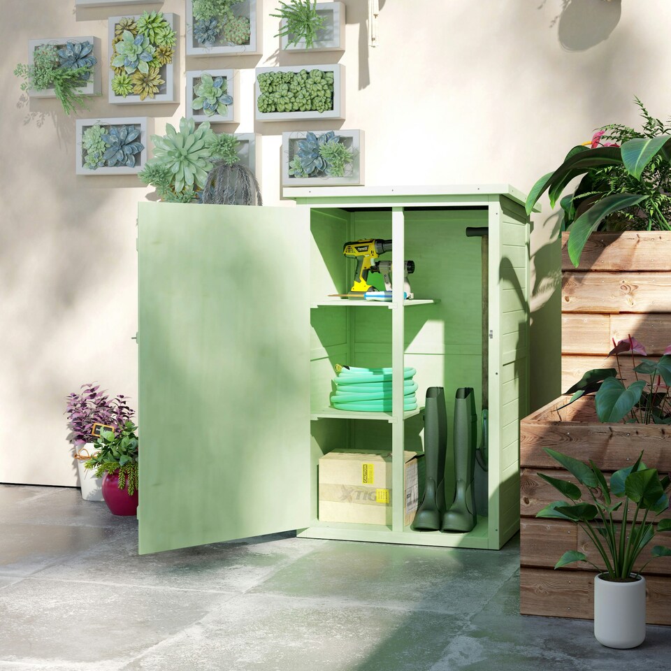 image 1 of Outsunny Garden Shed Outdoor Tool Storage w/ 2 Shelves 75 x 56 x115cm Green Green | Green