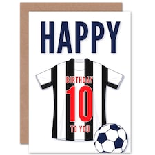 Football Strip Kit White Striped Top 10 Year old Kids 10th Birthday Card