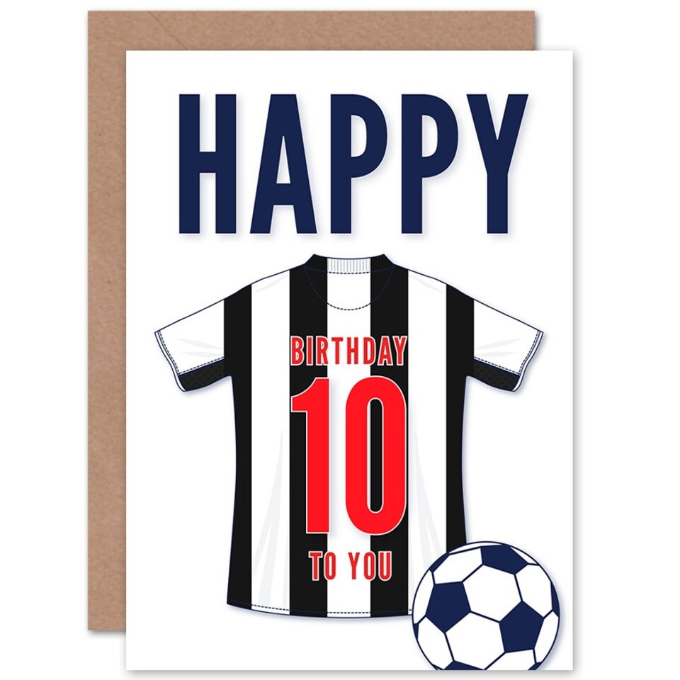 image 1 of Football Strip Kit White Striped Top 10 Year old Kids 10th Birthday Card