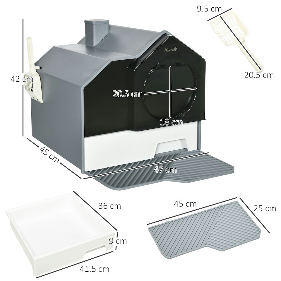 image 1 of PawHut Hooded Cat Litter Tray w/ Scoop, Drawer Pan, Handle, Deodorants