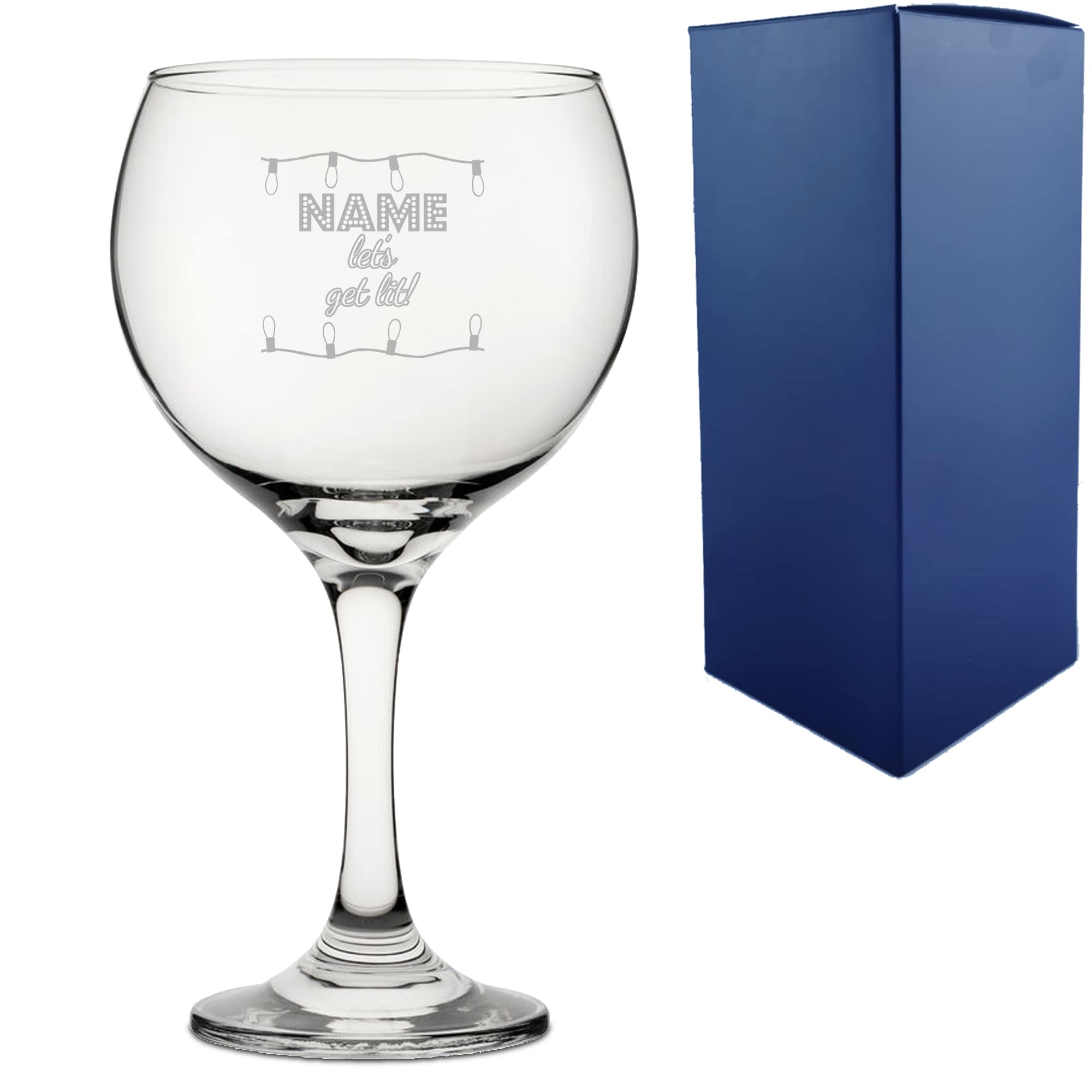 Uniqueful Personalised Lets get lit Design Christmas Gin Balloon Glass with Name in Clear | Size: 1000ml