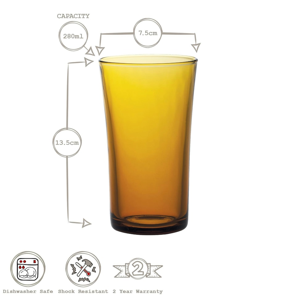 image 1 of Duralex Lys Highball Glasses - 280ml - Amber - Pack of Six Orange