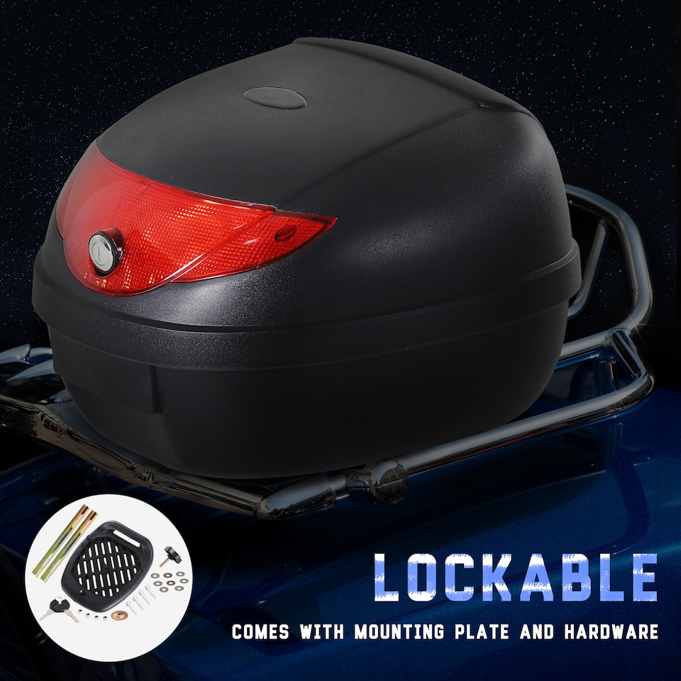 image 1 of HOMCOM 24L Motorcycle Trunk Tail Box Luggage Case with Two Keys and Plate