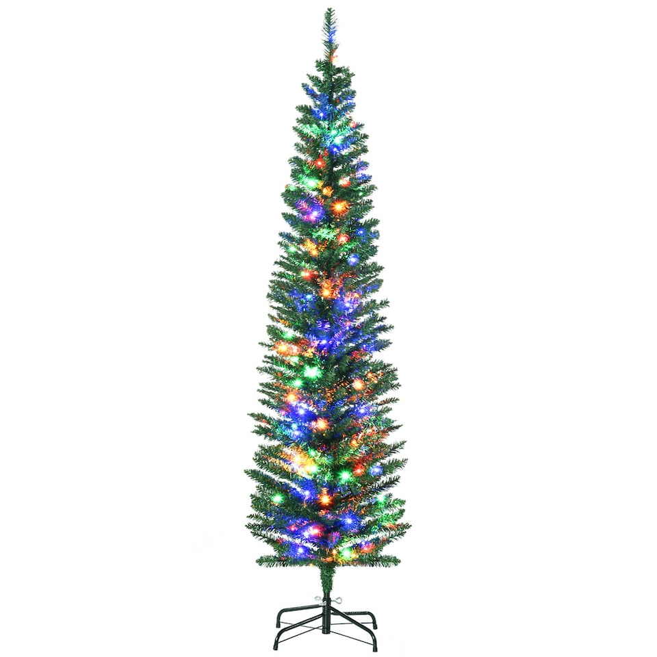image 1 of HOMCOM 6ft Artificial Pencil Christmas Tree with Colourful Lights, Steel Base