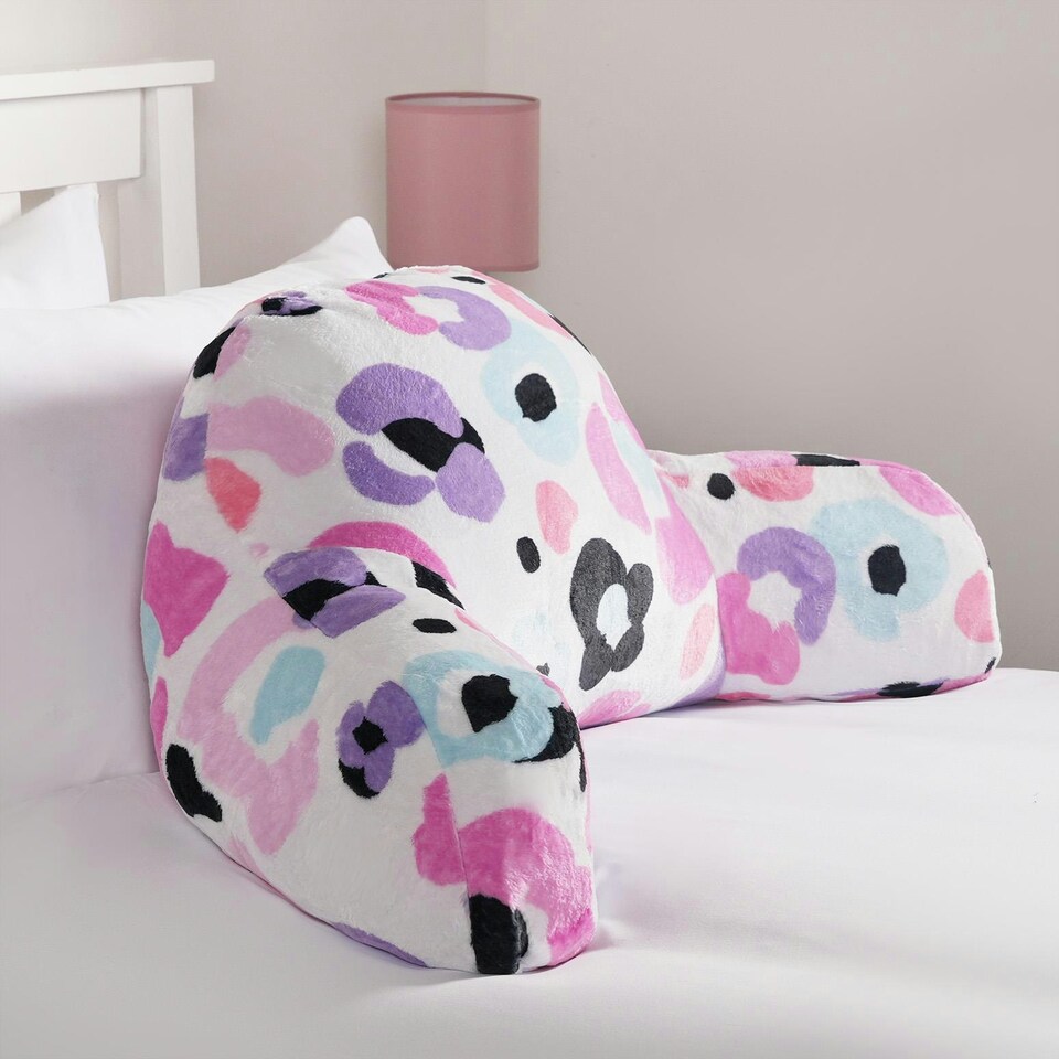 image 1 of OHS Kids Leopard Fleece Bed Reading Cuddle Cushion, 45x40cm - Pink