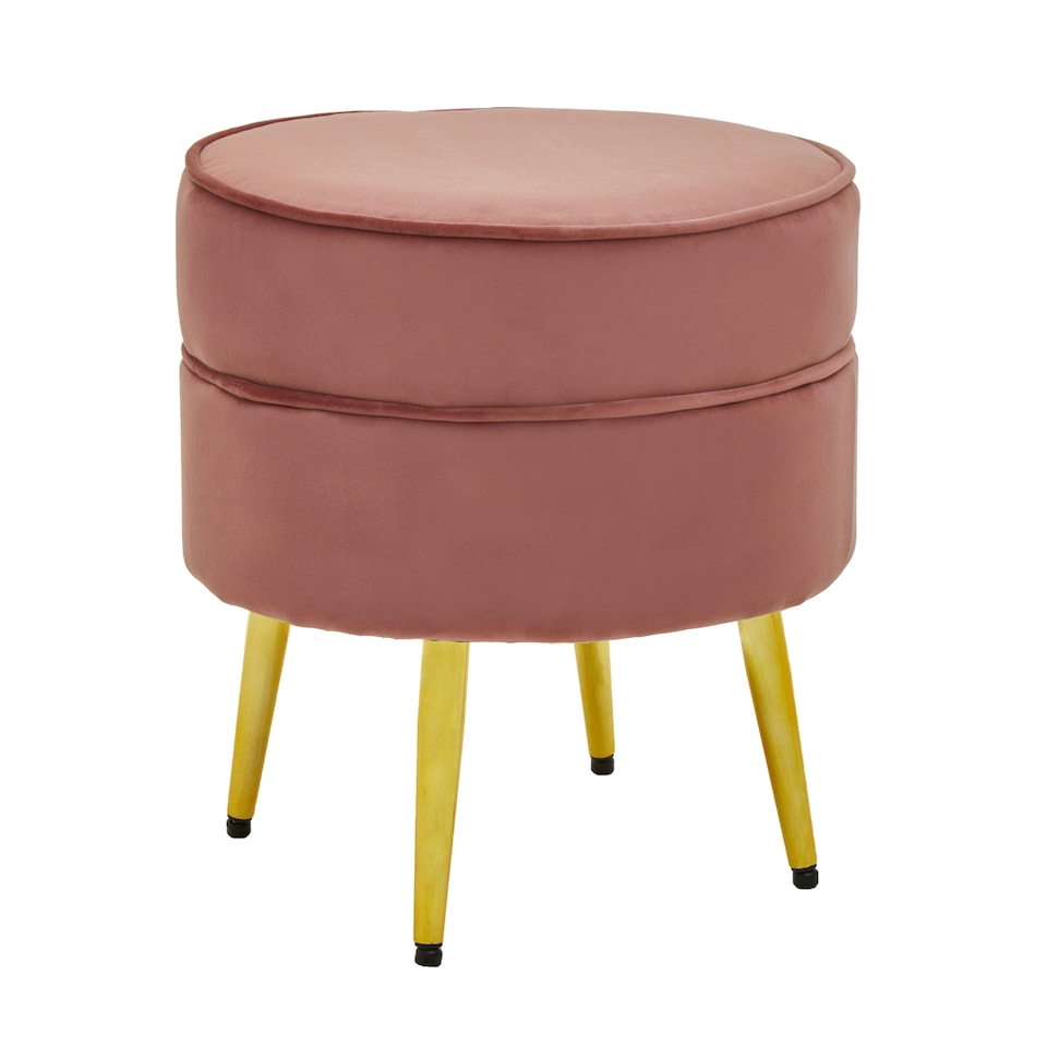 image 1 of Interiors by Premier Pink Velvet Round Footstool, Ottoman Small Footstool with Soft Upholstery, Velvet Pouffe for Home