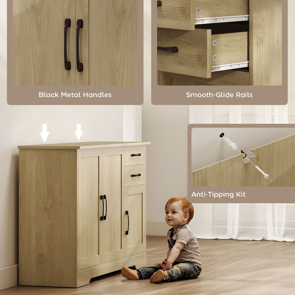 image 1 of HOMCOM Sideboard with Soft-Close Doors, Modern Storage Cabinet Natural | Brown | White wood grain | 120W x 38D x 79H cm