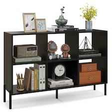 COSTWAY Wooden Storage Bookcase 6 Cube Bookshelf Rack Black Black