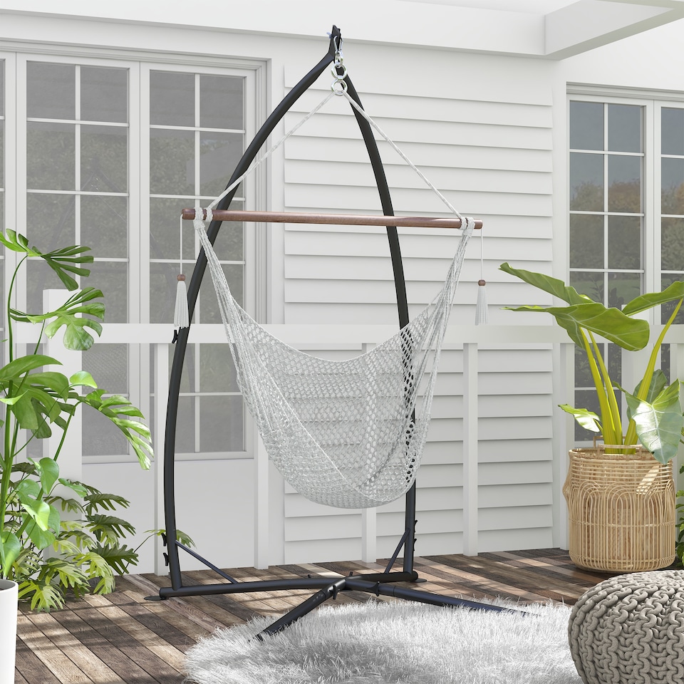 image 1 of Outsunny Hammock Chair Stand Metal Frame Hammock Stand Only with Chian, Black