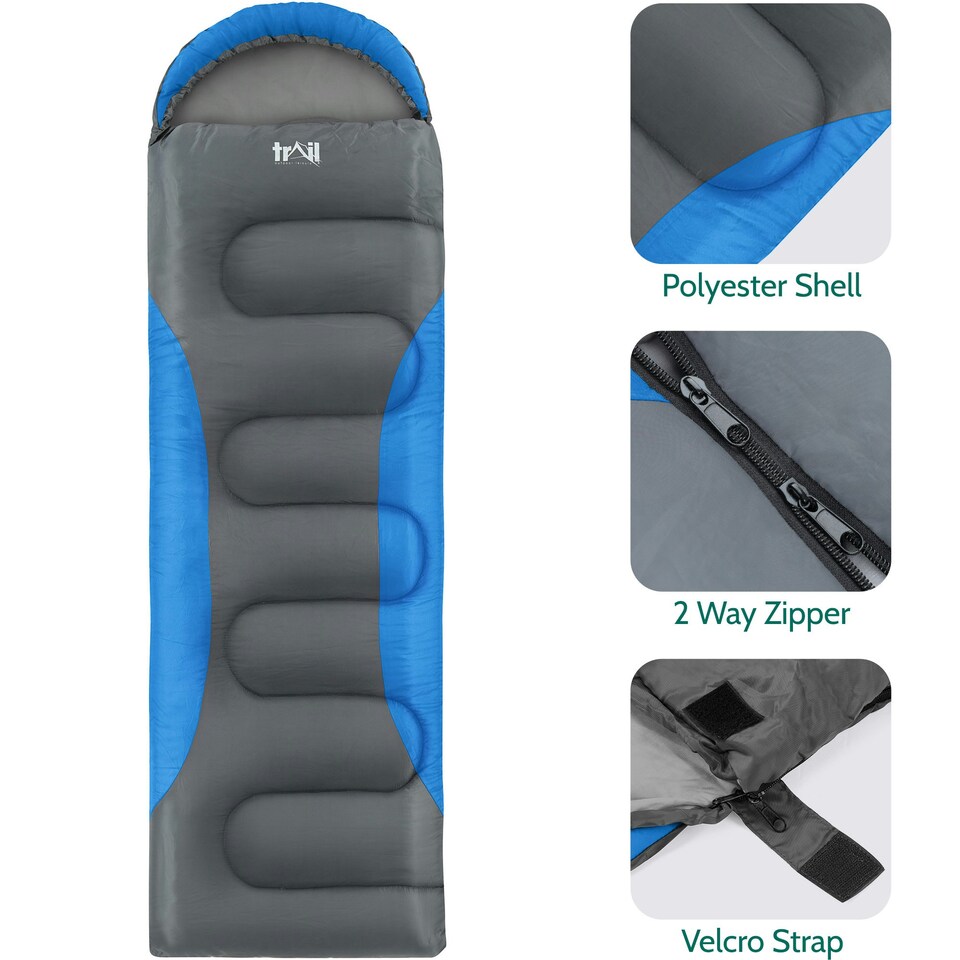 image 1 of Hooded Sleeping Bag - Blue