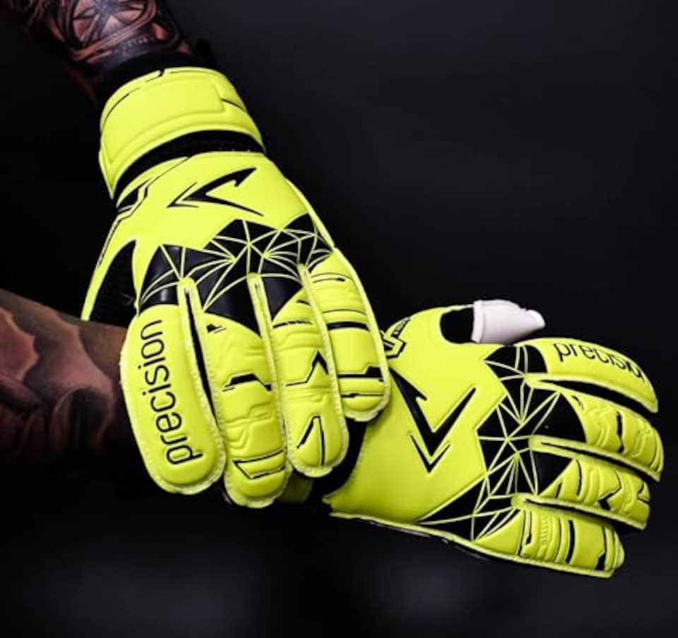 image 1 of Precision Training Fusion X Flat Cut Essential Football Adult's Goalkeeper Gloves, Fluo Yellow, 8