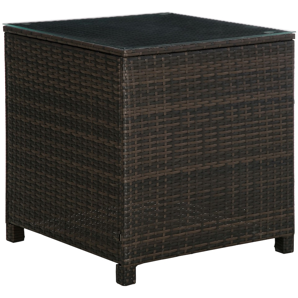 image 1 of Outsunny Side Table Furniture Tempered Glass Garden Patio Wicker Brown