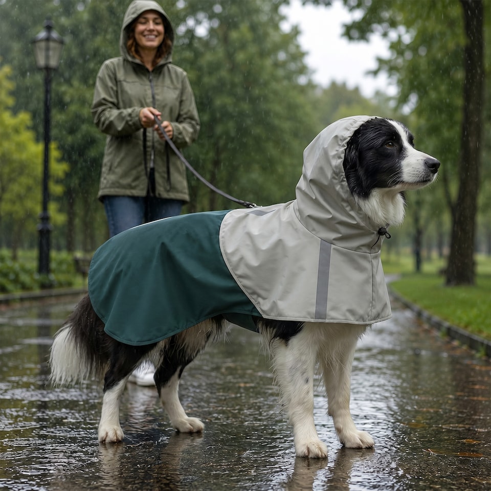 image 1 of PawHut Dog Raincoat with Hood, Dog Rain Jacket, for Medium Dogs, M