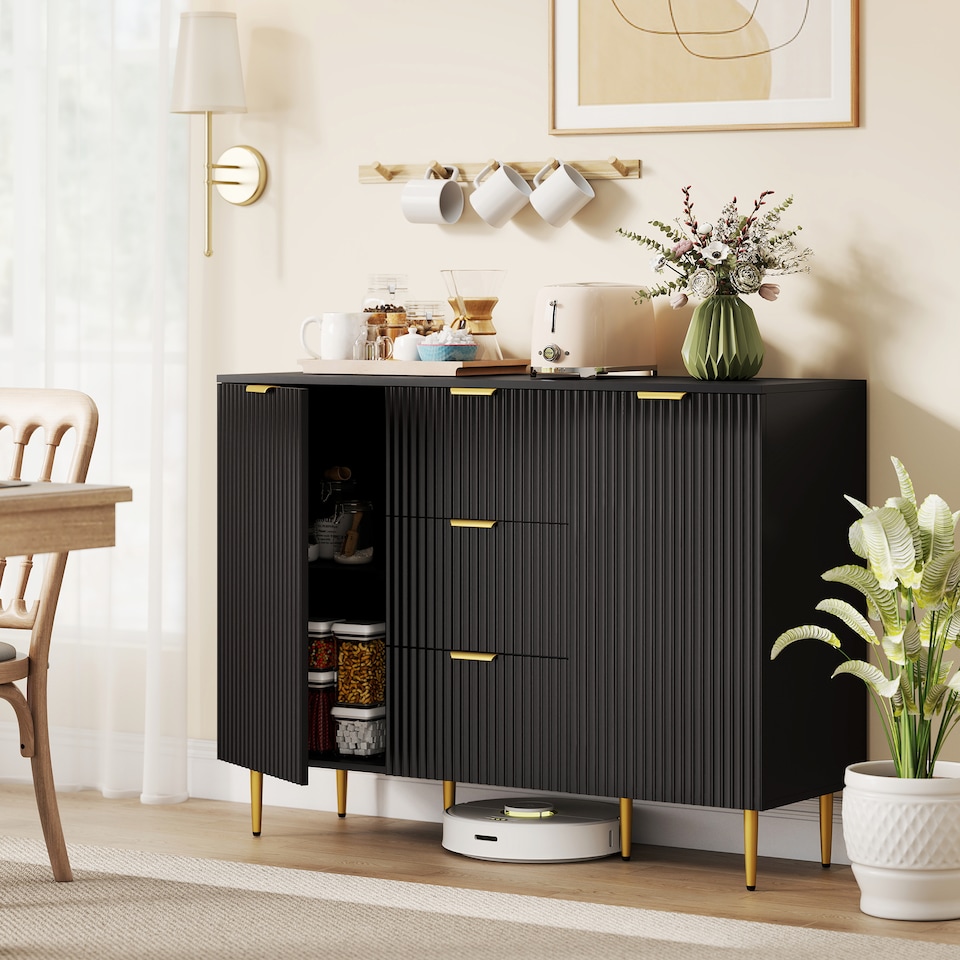 image 1 of HOMCOM Sideboard Buffet Cabinet w/ 3 Drawers and Adjustable Shelves, Black