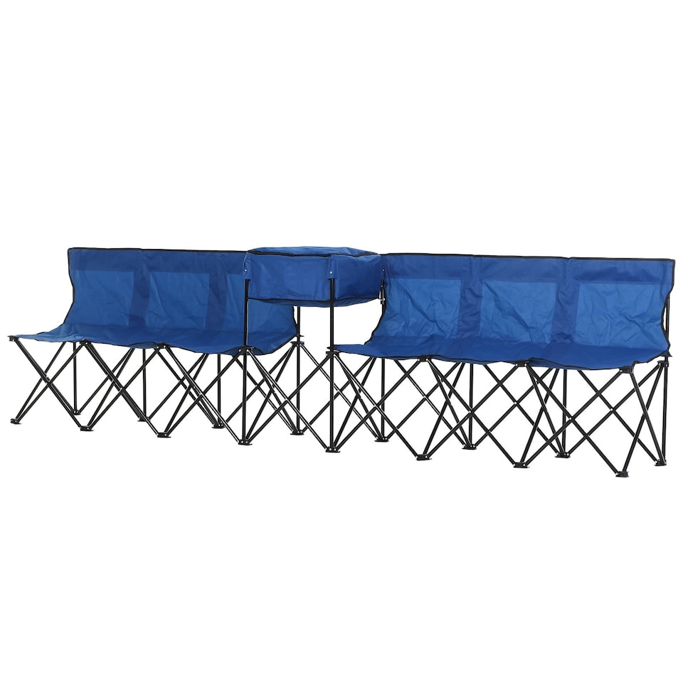 image 1 of Outsunny 6 Seat Camping Bench Folding Portable Outdoor with Cooler Bag Blue