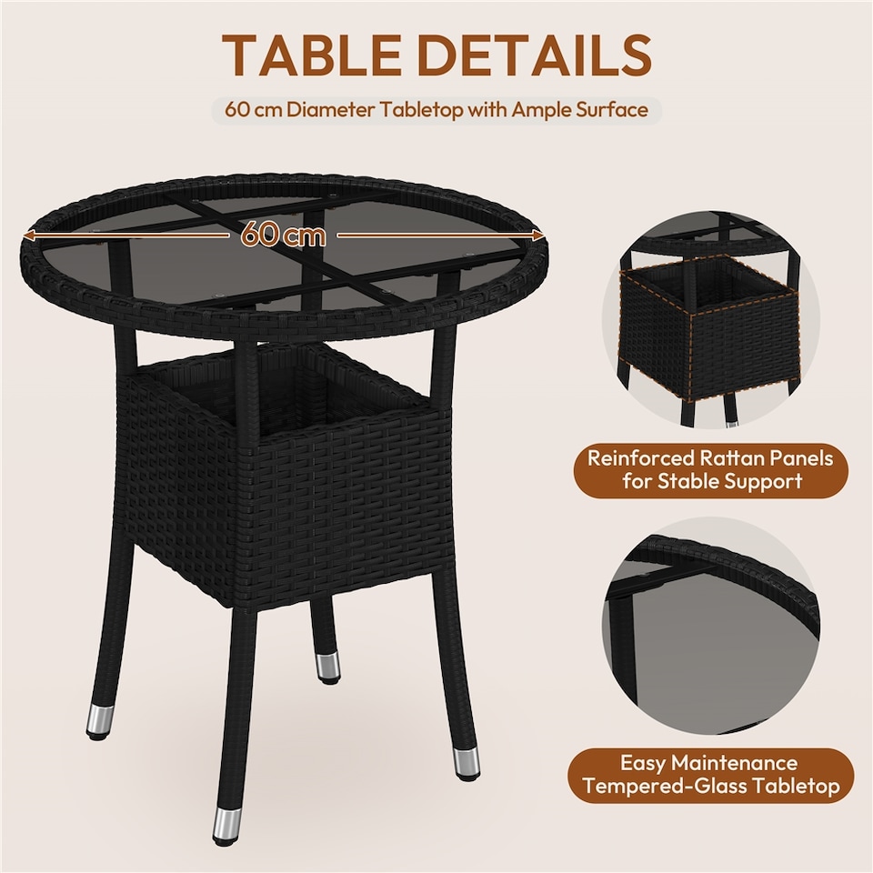 image 1 of Yaheetech 3-Piece Rattan Furniture Set, Woven PE Rattan Chairs & 1 Tempered-Glass Side Table-Black&Grey | Multi | Black/Grey