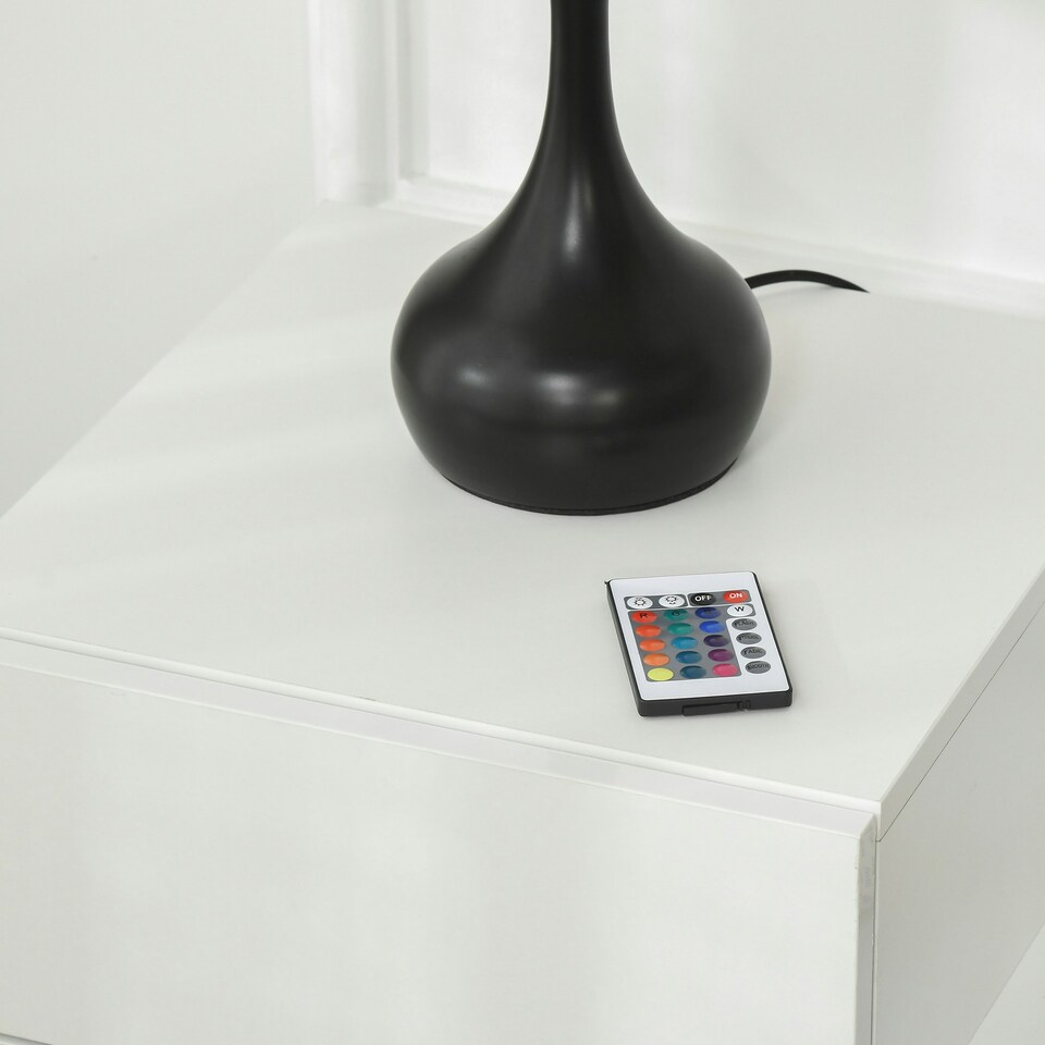 image 1 of HOMCOM High Gloss Front Bedside Table Nightstand with LED Light Remote Black