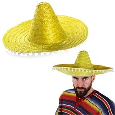 Orange Mexican Sombrero – Fancy Dress Hat with Pom-Pom Trim Yellow | One Size